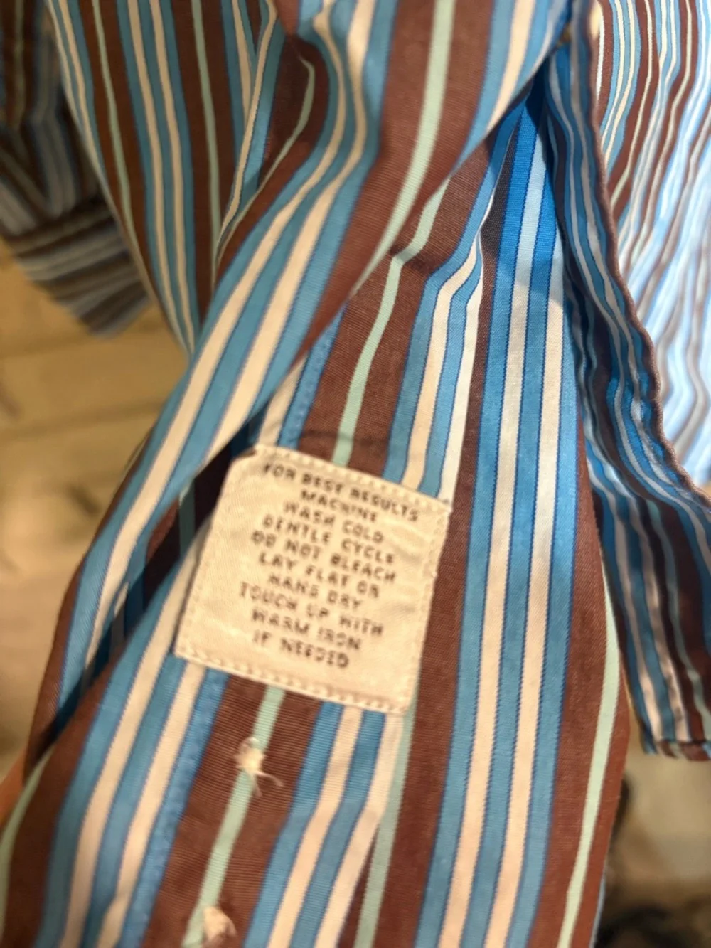 Peter Millar XL Men's Blue and Brown Striped Button-Down Shirt no flaws - Picture 6 of 6